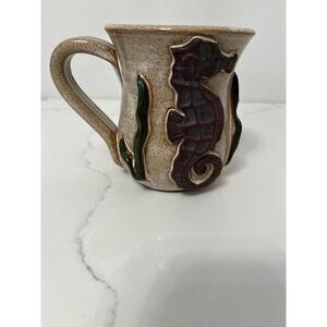 Studio Art Pottery Signed Coffee Mug with Unique Seahorse Figure